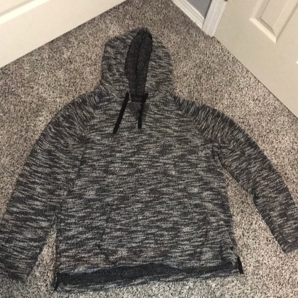 Sweater with a hood.